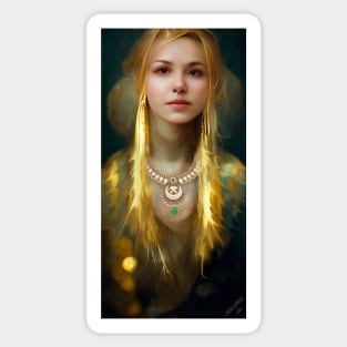 Beautiful Blonde Woman, Abby, in Gold and Gems - Attractive Portrait Sticker